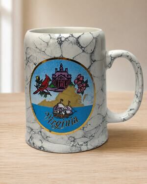 Vintage Virginia Souvenir Coffee Mug By Traub Japan Cardinal Colonial Ship